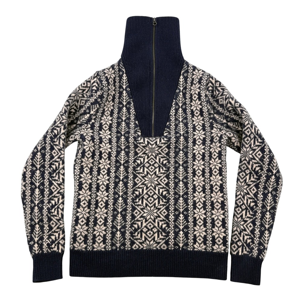 J Crew Sweater Mens M Lambswool Fair Isle Nordic Snowflake 1/4 Zip Turtleneck